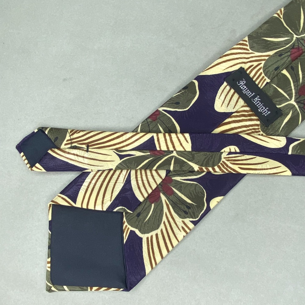 VTG Royal Knight Floral Hibiscus Tie Mens Purple Gold Tropical Island 56x4 - Picture 3 of 5